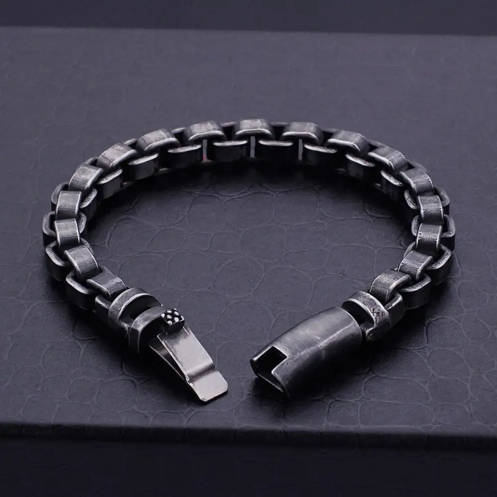 KALEN Vintage Stainless Steel Box Chain Bracelet Punk Matte Link Chain Bracelet Male Masculina Jewelry Accessories Free Gifts