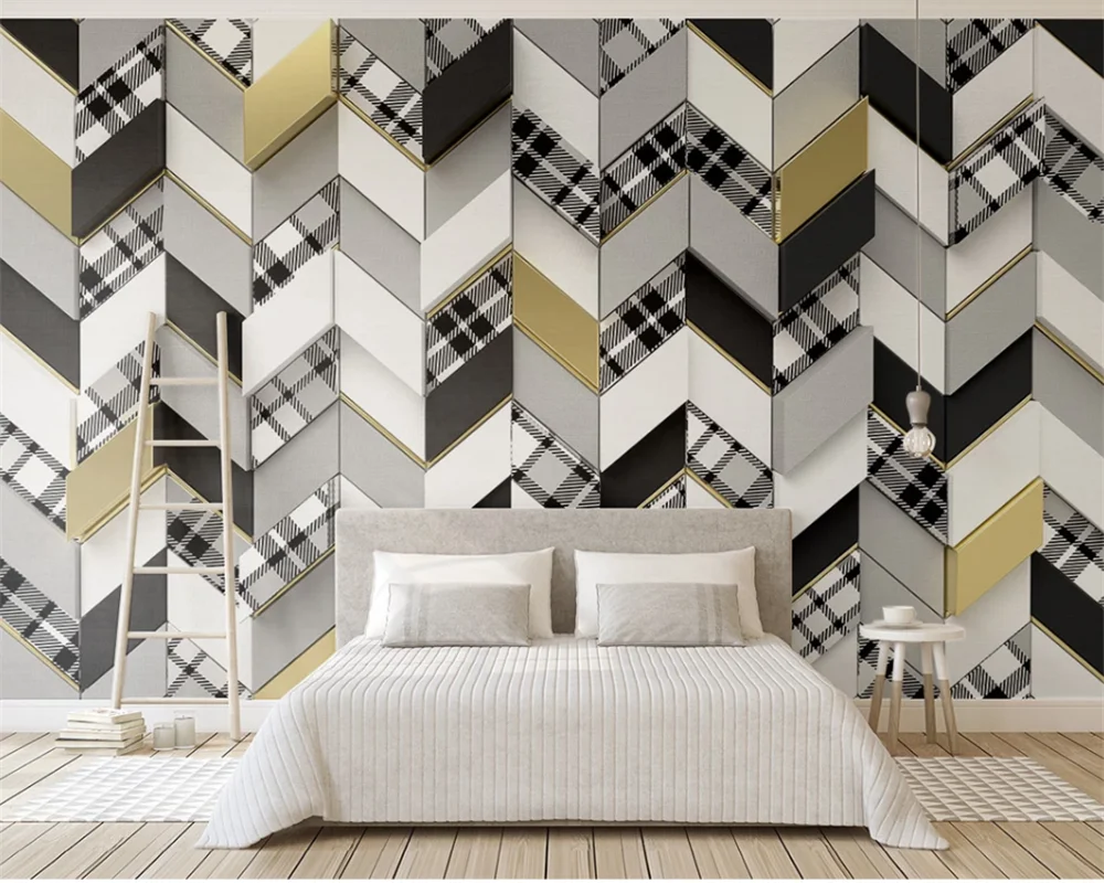 wellyu Customized wallpaper 3D retro mosaic stitching plaid cloth pattern 3d solid geometric background wallpaper