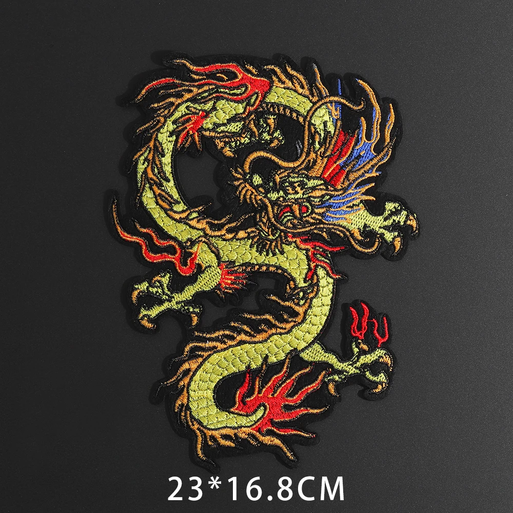 China Dragon series Patches For Clothing Iron On Biker Motorcycle Embroidered Punk Skull Badges Big Black snake Coat Accessory