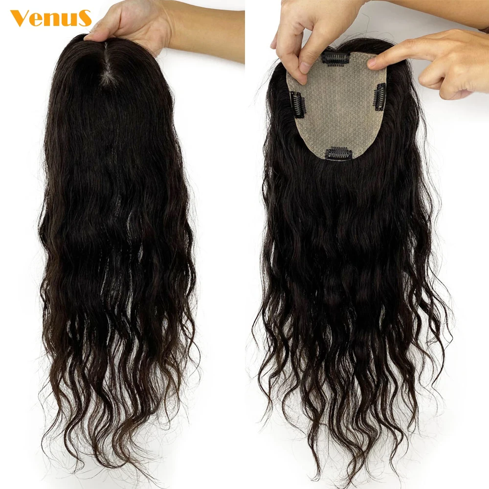 Peluquín de cabello humano virgen para mujer, Base de seda de 5 ''x 5'', Topper, Clips de Base de cuero cabelludo Natural, 13x12 cm, Topper de parte media de 10-22''