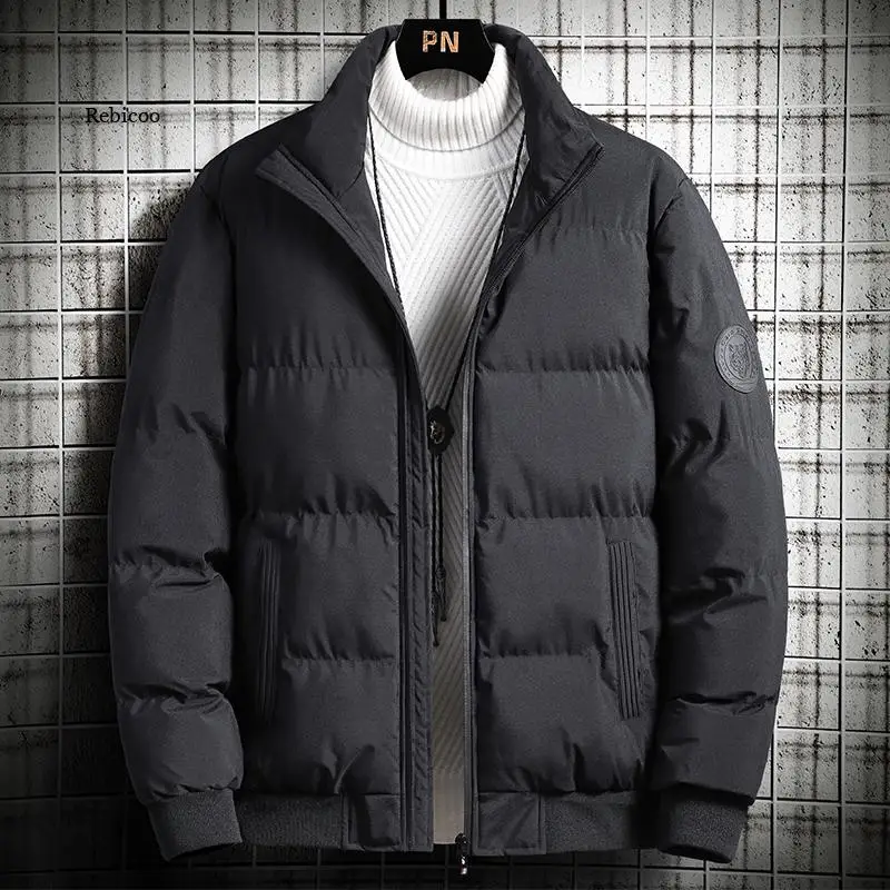 Jaqueta puffer casual masculina, casaco grosso quente, gola alta, algodão acolchoado Parkas de inverno, novo