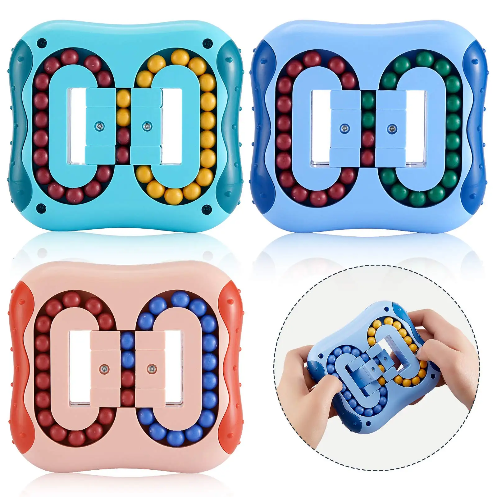 Rotating Magic Bean Cube Square Rotate Slide Puzzle Bead Fidget Toy Brain Teaser Stress Relief Educational Game for Kid Adult