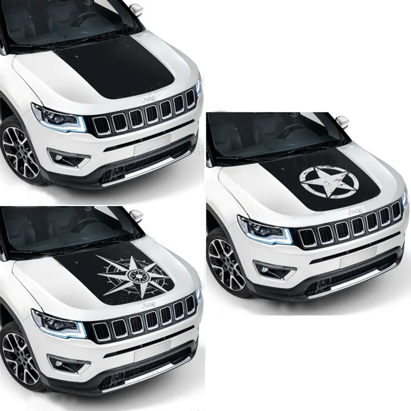 Sport Front Head Hood Matte Black Silver Star Decal Vinyl Graphics Sticker for Jeep Compass 2017 2018 2019