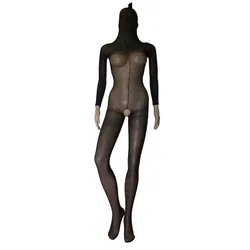 Unisex Sexy Sheer Open Crotch Body Encasement Up to Head Bodyhose BodyStocking Pantyhose Fetish Playsuit Lingerie