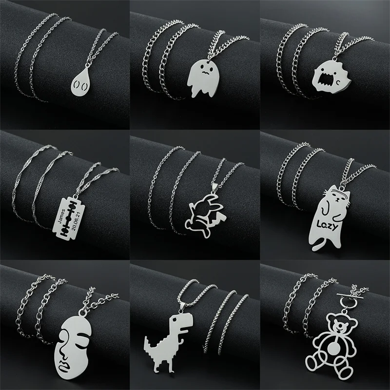 Cute Stainless Steel Ghost Cat Little Monster Pendant Necklace for Ladies and Men Cute Ghost Pendant Couple Necklace Fashion Jew