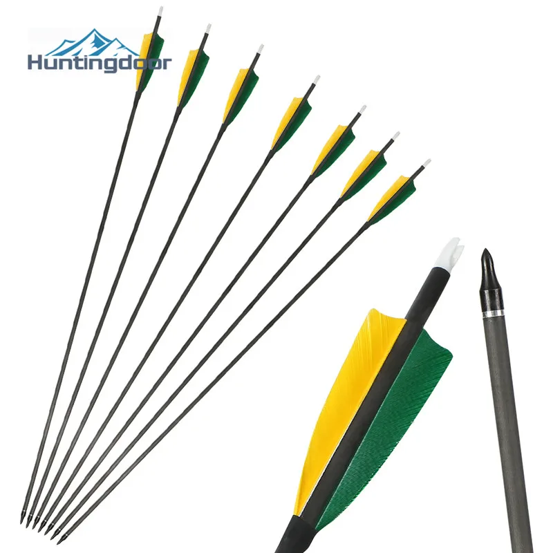 6/12Pcs Carbon Arrows 32inch Spine 400 ID 6.2mm with Green Real Feather For Archery Recurve/Compound Bow Hunting shooting