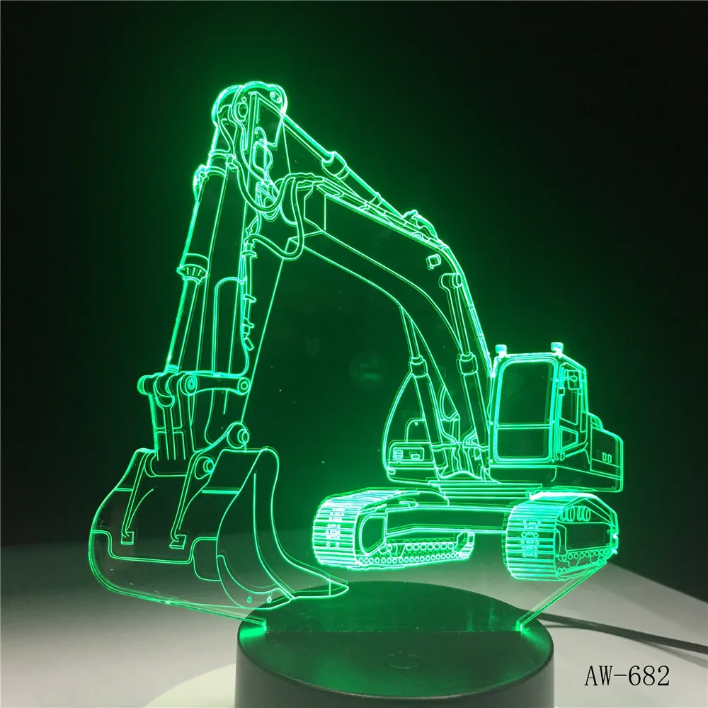 3D Excavator Night Light LED Table Lam 7 Colors USB Novelty Car Shape Desk Bedside Nightlight Deco Lamps For Kids Gift AW-682