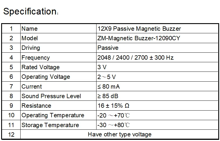 12mmX9mm Passive Magnetic Buzzer