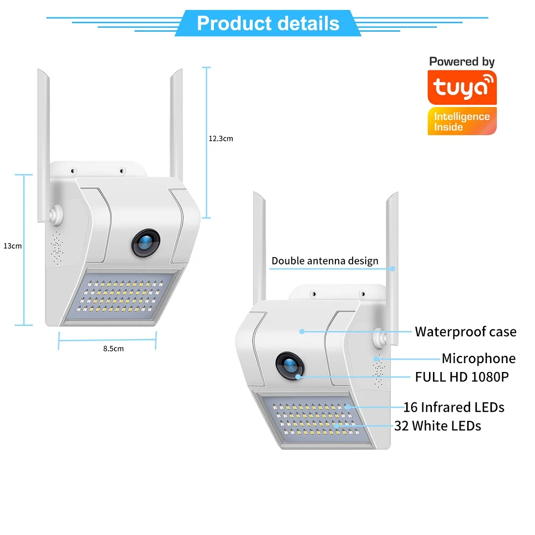 2MP 1080P Tuya Floodlight Outdoor bezpieczeństwo w domu kamera IP WiFi Night Vision kinkiet kamera z czujnik ruchu LED ekran monitoringu CCTV