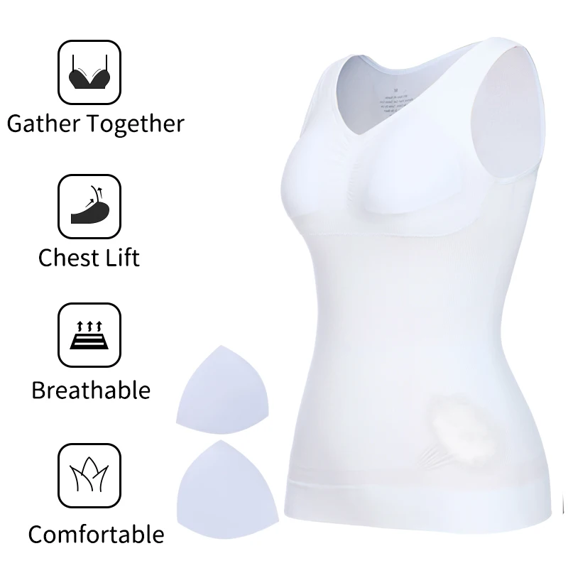 Padded Shaperwear Compression Camisole Body Shaper Woman Tummy Control Tank Tops Slimming Shapers Waist Trainer Corset Slim Vest