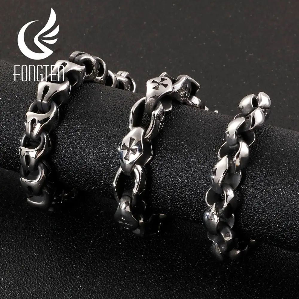 Fongten Smooth Cross Bracelet For Men Silver Color Stainless Steel Charm Bangle Chain Bracelet Hip Hop Male Jewelry Wholesale