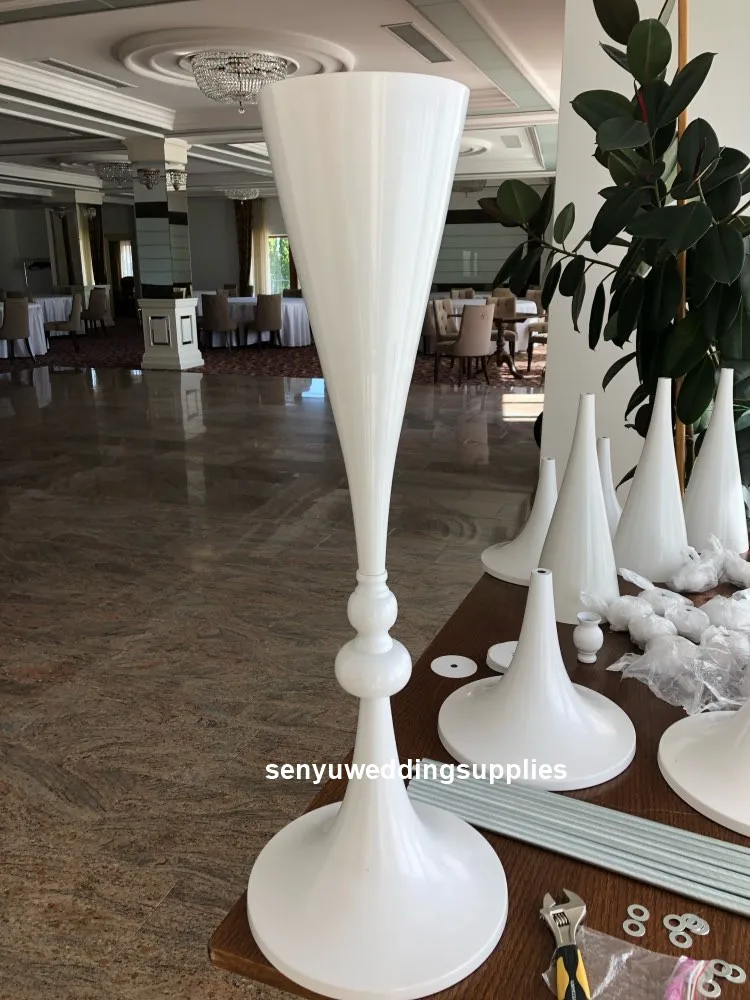 Imagem -03 - Grande Branco Casamento Flor de Ferro Vaso Peça Central para Mesa Casamento Flor Alta Suporte Peças Centrais Senyu2315 10 Peças