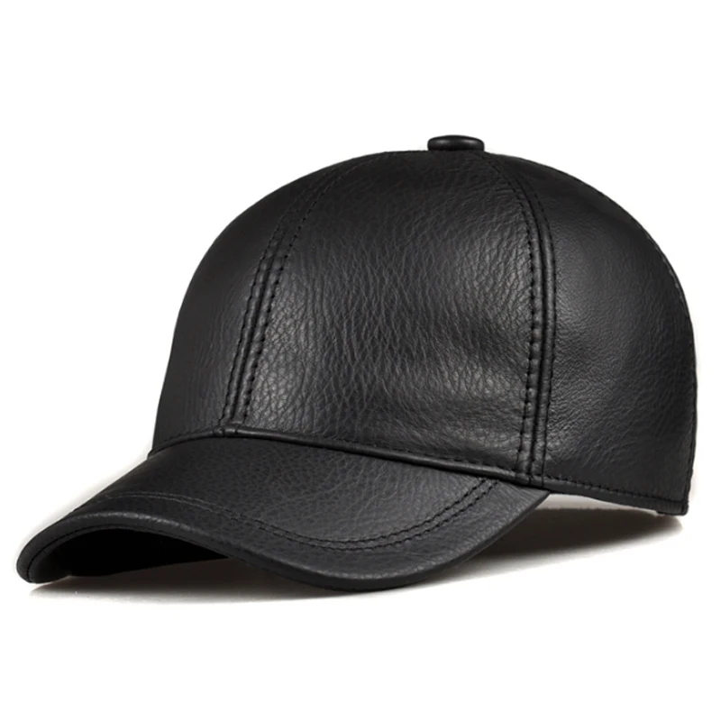 Sales Winter men brown/black Color Real Leather Baseball Caps Men Ladies Youth Duck Tongue Wamr Hats Hip Pop Bonnet Femme