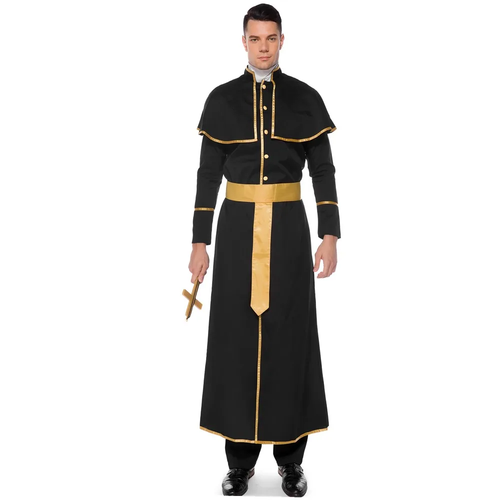 Disfraz de sacerdote clásico para hombre adulto, disfraz de fiesta de Halloween, monja, Jesús, María, sacerdote, Drama, clero, vestido elegante