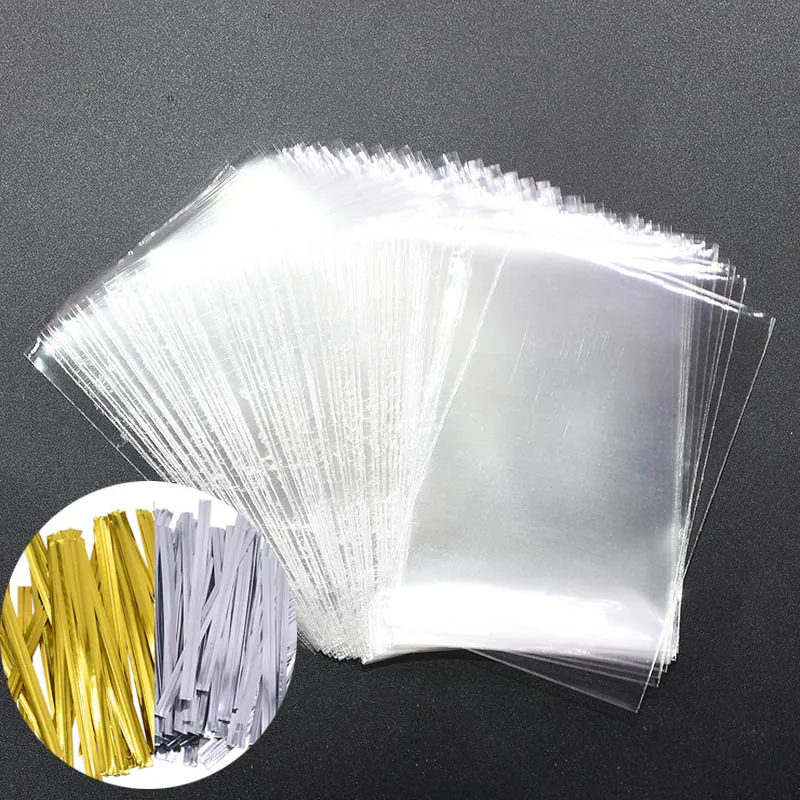 100pcs/pack Transparent Cellophane Bag Clear Opp Plastic Bags for Candy Lollipop Cookie packing Packaging Wedding Party Gift Bag