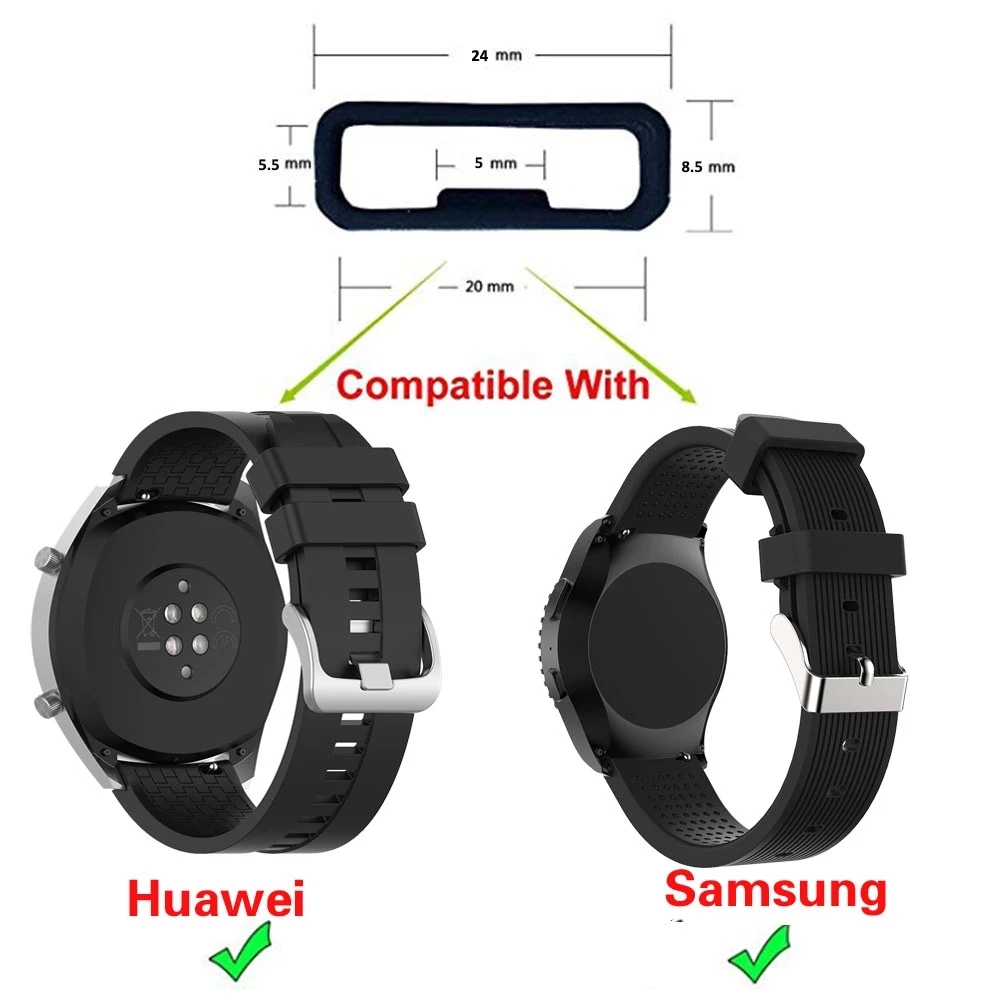 20 anelli in Silicone morbido 22mm per Huawei Watch GT/Huami/Samsung cinturino di ricambio anello di sicurezza anello nero supporto fibbia fermo