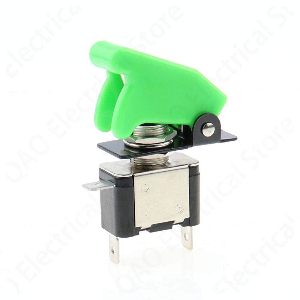 ASW-07D Auto Car Boat Truck Illuminated Led Toggle Switch With Safety Aircraft Flip Up Cover Guard Green 12V20A