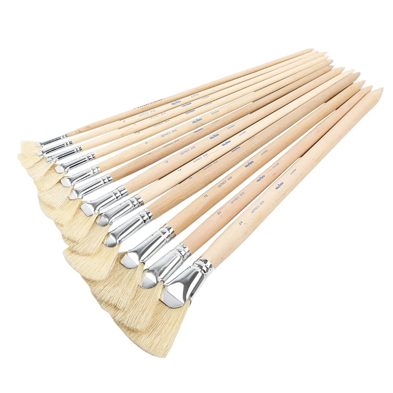 Skyists 2-20# Fan-shaped Brush Paint Brush Drawing White Pig Bristles Professional Oil Acrylic Painting Brush Set Painting