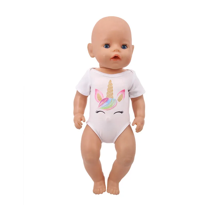 Ropa de muñeca con estampado de unicornio de sirena, camiseta para bebé Reborn de 43Cm, muñeca americana de 18 pulgadas, traje de baño de nuestra