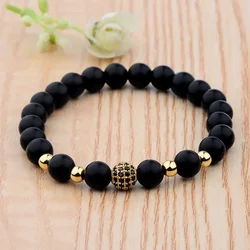 Luxury Natural Stone Bracelet Yoga Jewelry Micro Pave CZ Ball Matte Charms Beads Bracelets For Women Men