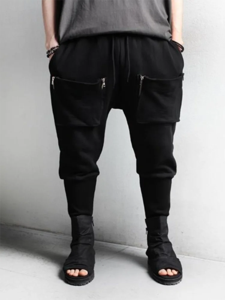 

Men's Casual Pants Spring And Autumn New Hip Hop Fashion Stereo Zipper Pocket Bottom Slim Nine-Point Harlan Pants