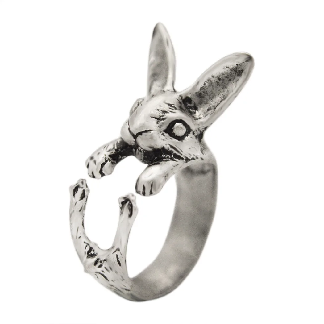 Gothic Vintage Handmade Rabbit Bunny Animal Knuckles Rings for Women Adjustable egirl goblincore aesthetic rings indie  jewelry