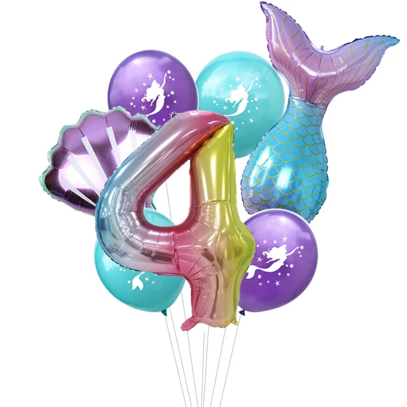 7 teile/los Regenbogen Anzahl Folien Ballons Meerjungfrau Latex Ballon Meerjungfrau Schwanz Globos Geburtstag Party Dekorationen Jahrestag Dekor – Detail 4