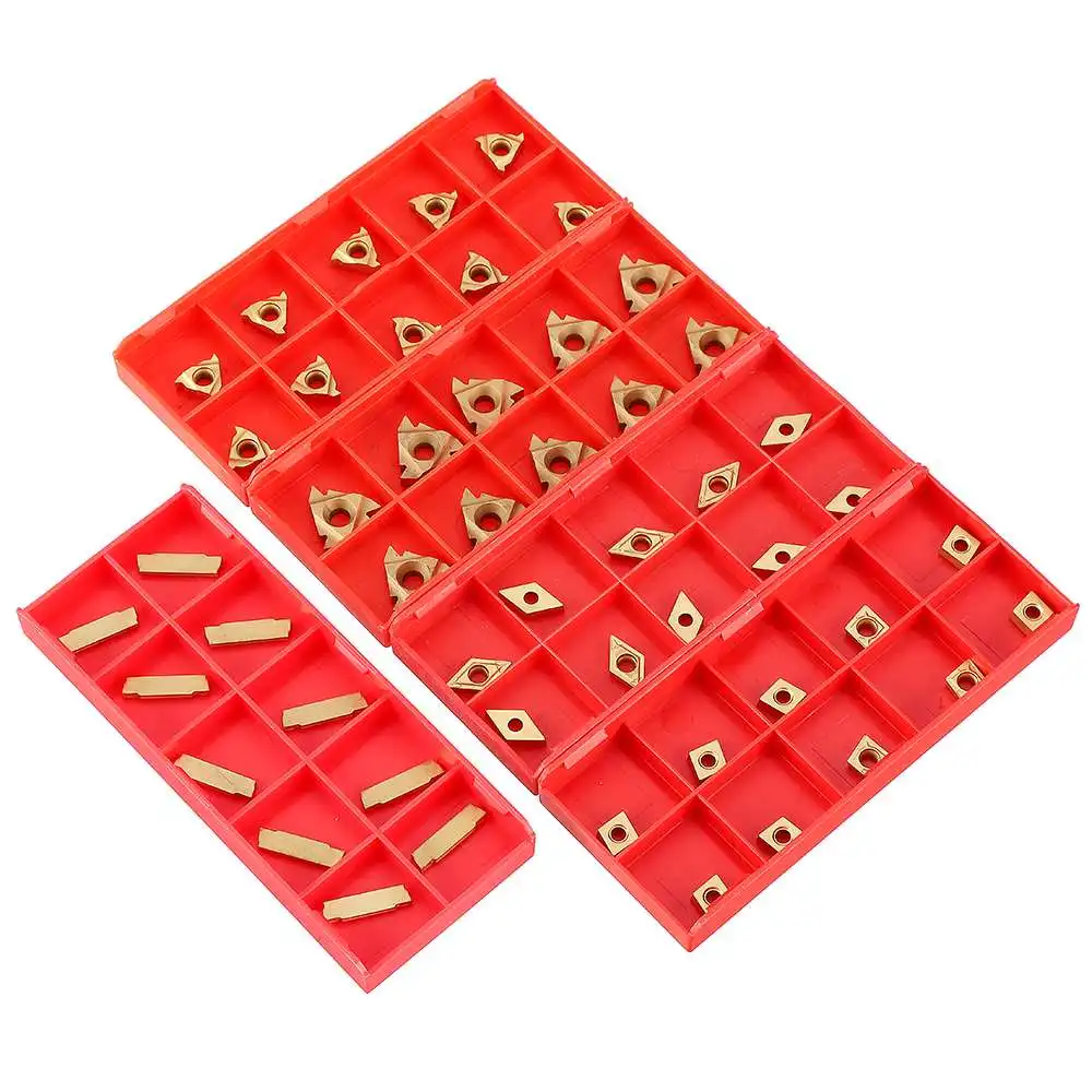 Drillpro 50 Buah Sisipan Karbida dengan 7 Buah 12Mm Gagang Alat Putar Bubut Batang DCMT070204 CCMT060204 MGMN200 Aksesori Alat