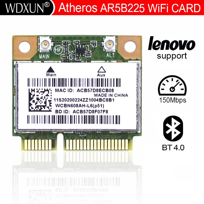 AR5B225 AR9485 Pół Mini PCI-E WIFI Karta Bezprzewodowa Bluetooth 3.0 Do Lenovo G400 G400S G500 G405 M490