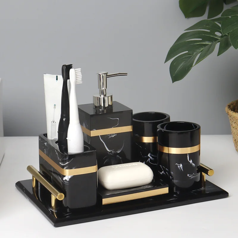 

Resin Bathroom Set Liquid Soap Dispenser/Dish Toothbrush Holder Gargle Cup Tray Cotton Swab/Tissue Box Sell Separately Nordic