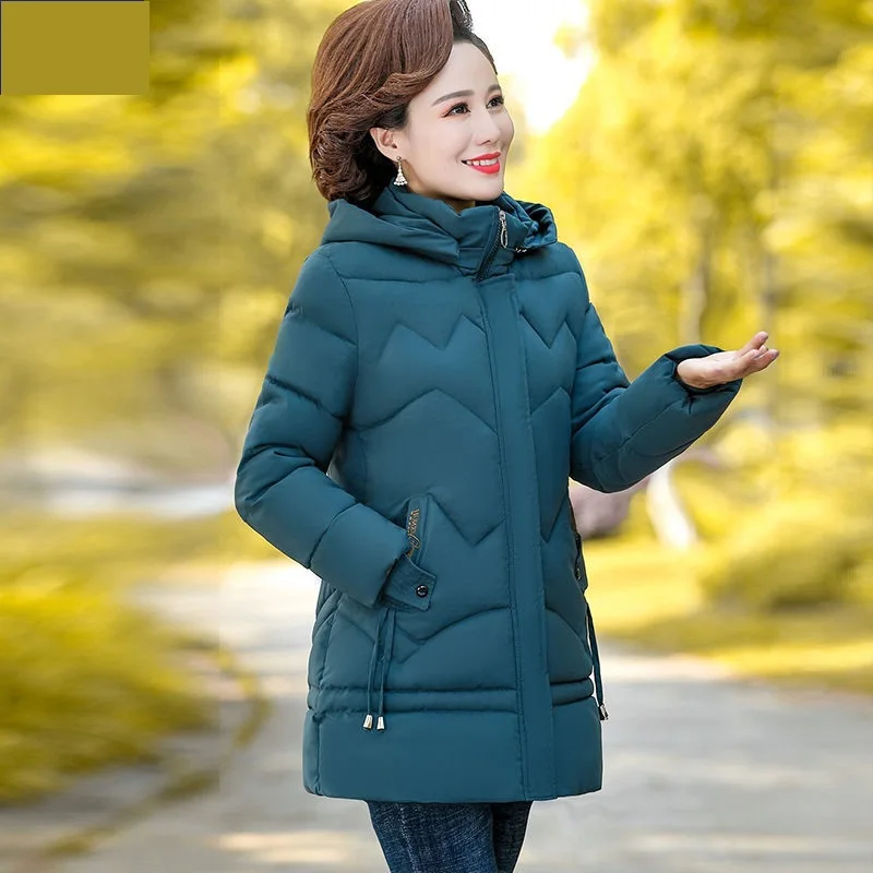 Winter Jacket Middle-aged mother\'s Clothing Hooded Parkas Loose Plus velvet Thick Winter Coat Female Warm Zipper Parka Outwear