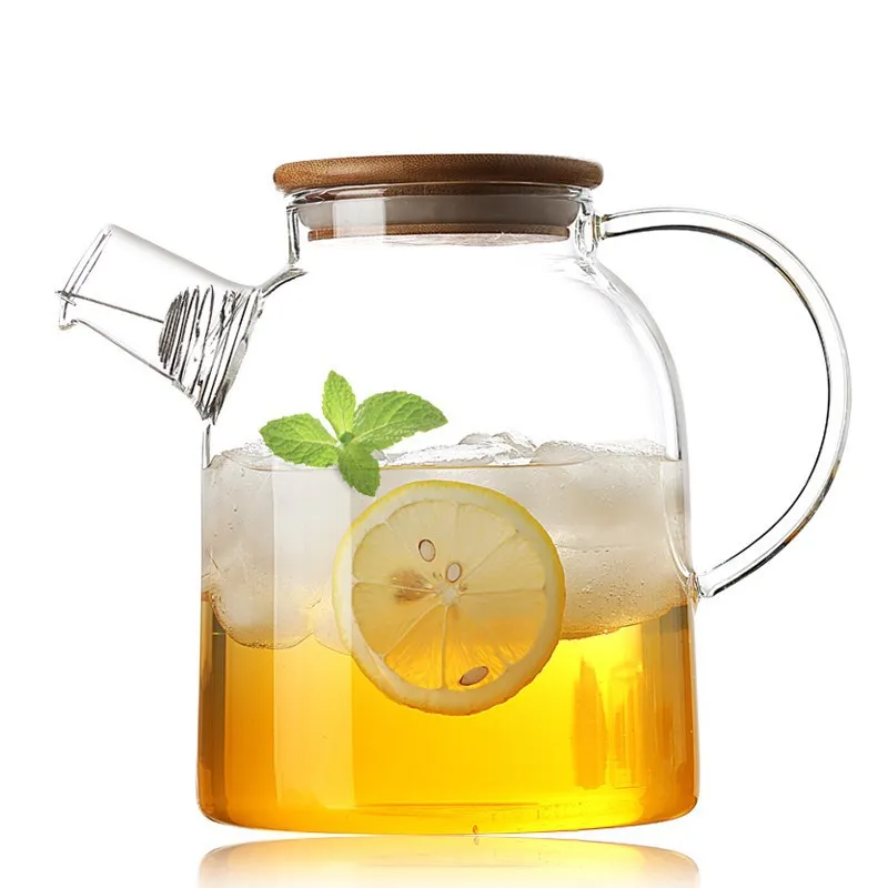 Creative Glass Teapot Cold Water Jug Tea Pot Transparent Kettle Juice Fruit Tea Container Practical Teaware About 1000ml/1600ml