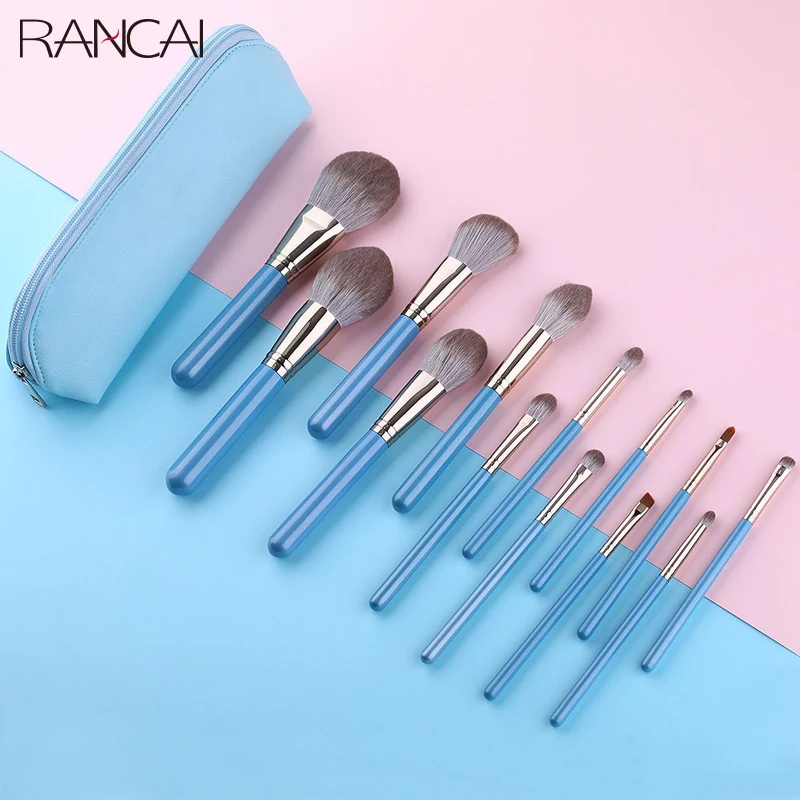 RANCAI Makeup Brushes Set 13pcs with Leather Bag Foundation Powder Blush Eyeshadow Eyebrow Brush Soft Hair Cosmetic Makeup Tool