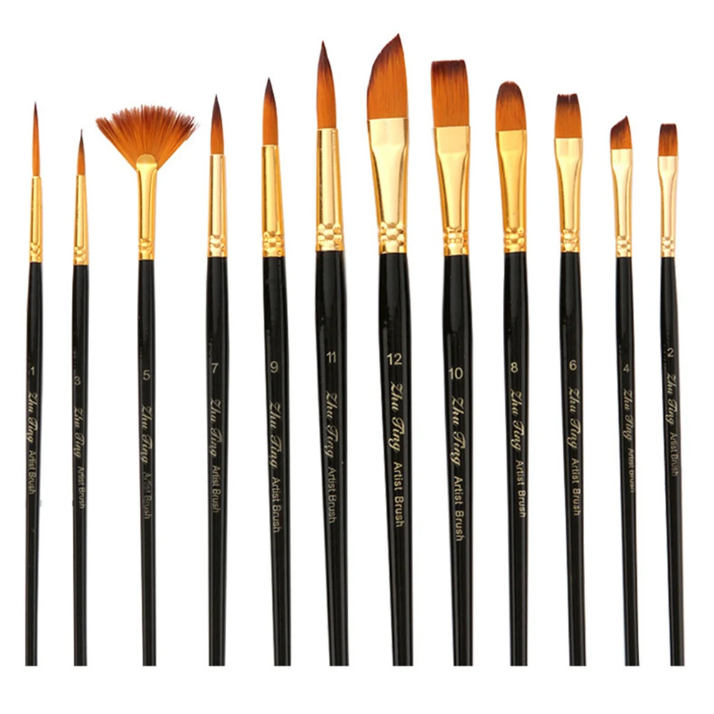 12 Pcs/set Paint Brushes Small Brush For Painting Oil Art Nylon Hair Brushes Acrylic Gouache Painting Pen For Kids Gifts