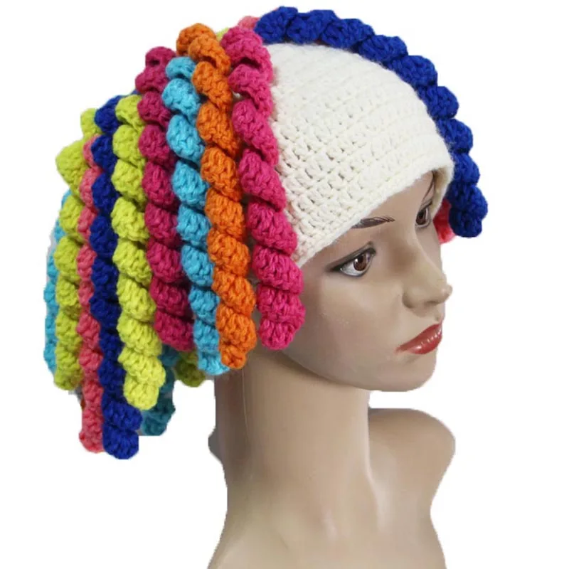 

Curly Hair Wig Hats Handmade Knit Warm Winter Caps Beanie Jamaican Halloween Costume Gifts