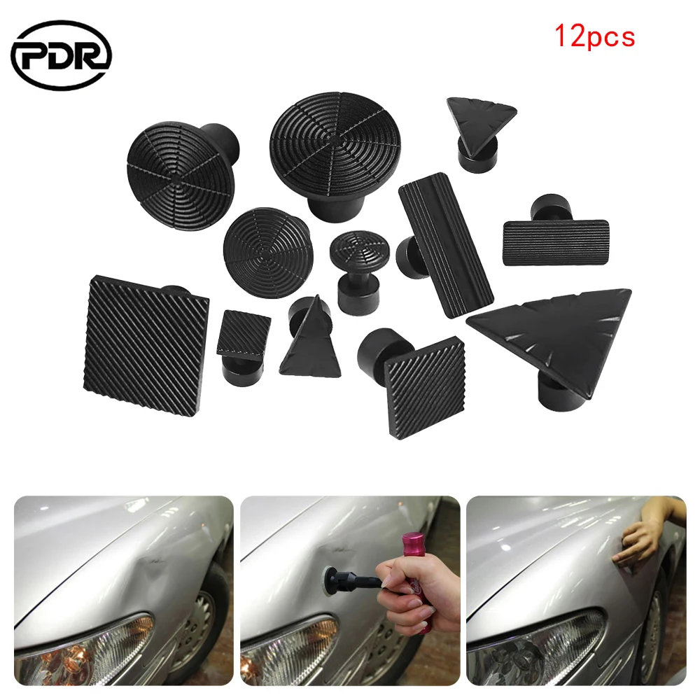 PDR-ventosas negras para reparación de coches, lengüetas de pegamento sin pintura, herramientas de reparación de abolladuras, lengüetas extractoras, ventosas, 12 Uds.