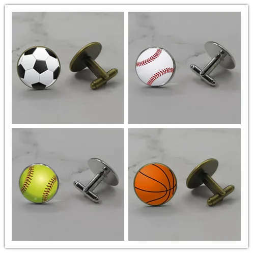 บาสเกตบอลฟุตบอลเบสบอล Cufflinks ผู้ชายเครื่องประดับอุปกรณ์เสริม Handmade DIY Photo คริสตัลแก้วโดม Cufflinks เสื้อ