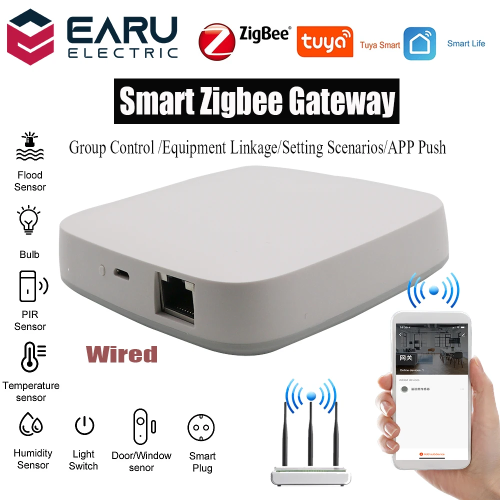 

Tuya Wired Zigbee Bridge Smart Home Zigbee Gateway Hub Remote Control Zigbee Devices Smart Life APP Works with Alexa Google Home