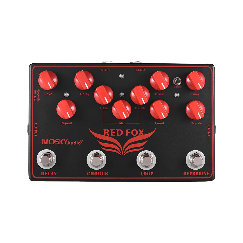 

Mosky RED FOX 4-in-1 Overdrive Pedal Reverb Loop Station Musical Instruments Bass Pedal Clip Accessory Guitar Parts Effector