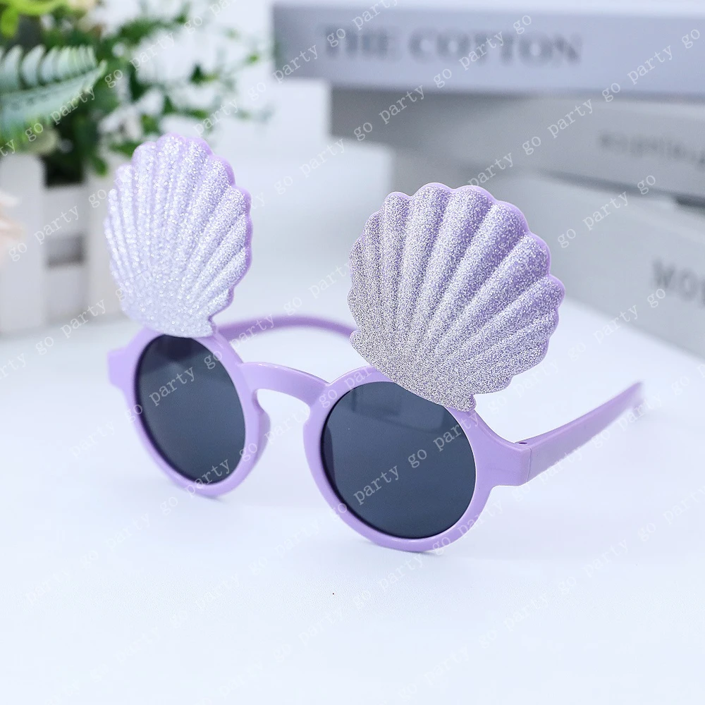 Pink Purple Shining Shell Sunglasses Mermaid Theme Hawaii Party Summer Beach Photo Props Adult kids Birthday Gifts Flash Glasses