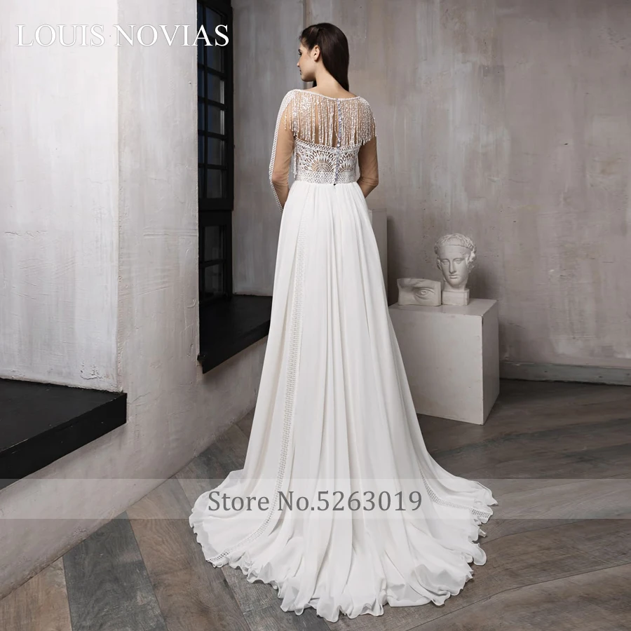 Louis Novias Bohemian deep V-neck wedding dress simple Empire open back satin dress lace embroidery romantic dress