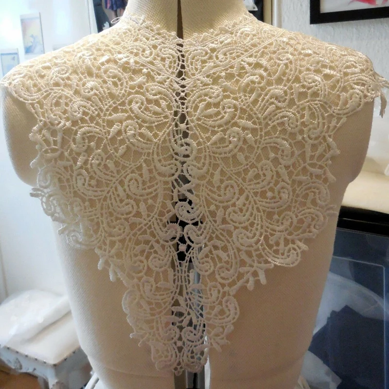 Apliques de encaje de cuello de Flores Negras, tela para tela, ropa, costura en Textiles para el hogar, vestido, álbum de recortes, 1 pieza