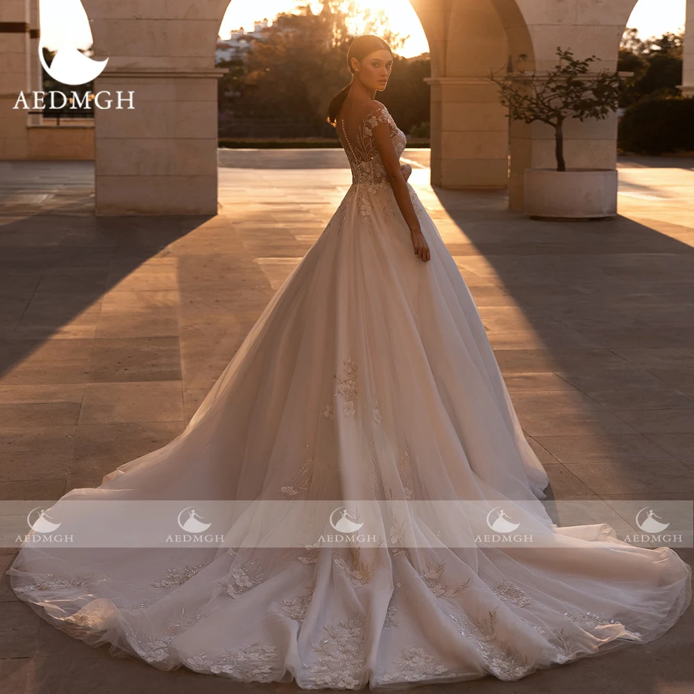 Aedmgh A-Line Wedding Dresses 2024 Sweetheart Cap Sleeve Court Train Vestido De Novia Graceful Beading Appliques Bridal Gowns