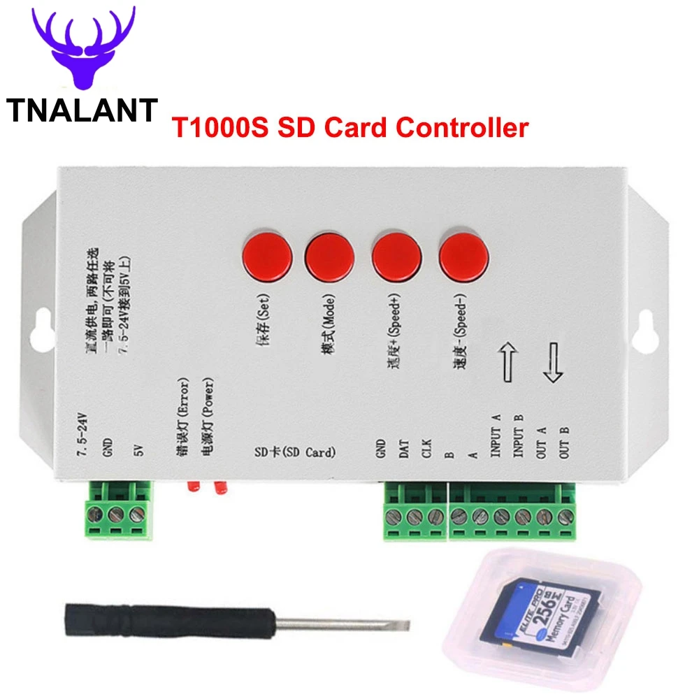 T1000S SD Card RGB LED Controller 2048Pixels For WS2801 WS2811 WS2812B LPD6803 2048 LED Strip Light DC5~24V