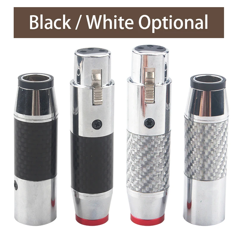 4pcs Black/White Carbon Fiber Pure Copper Rhodium-Plated Plug Balance Line XLR Male and Female Power Amplifier Signal