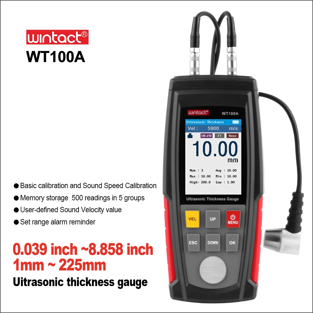 WINTACT Digital Ultrasonic Car Paint Thickness Gauge Meter Handheld Thickness Metal Tester High Precision Thickness Coat Meter