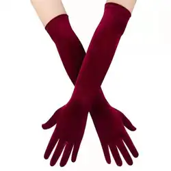 Donne velluto dorato sezione lunga autunno inverno caldo abito da sera nero etichetta guanti stile retrò accessori per banchetti Cosplay