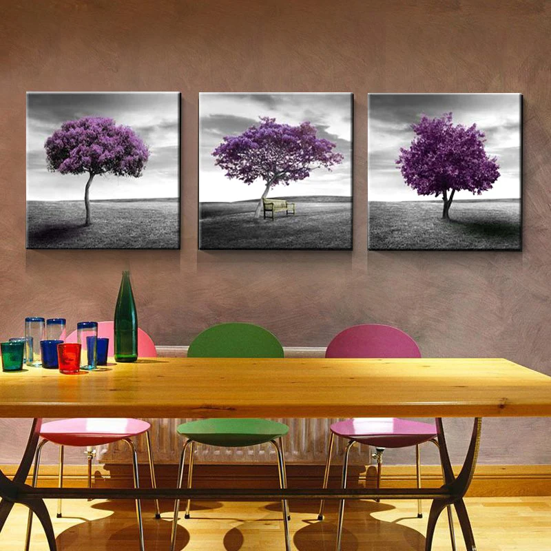 

3 Pieces Purple Tree Posters Wall Art Canvas Pictures Home Decor HD Decorative Printed Paintings for Living Room Decorations