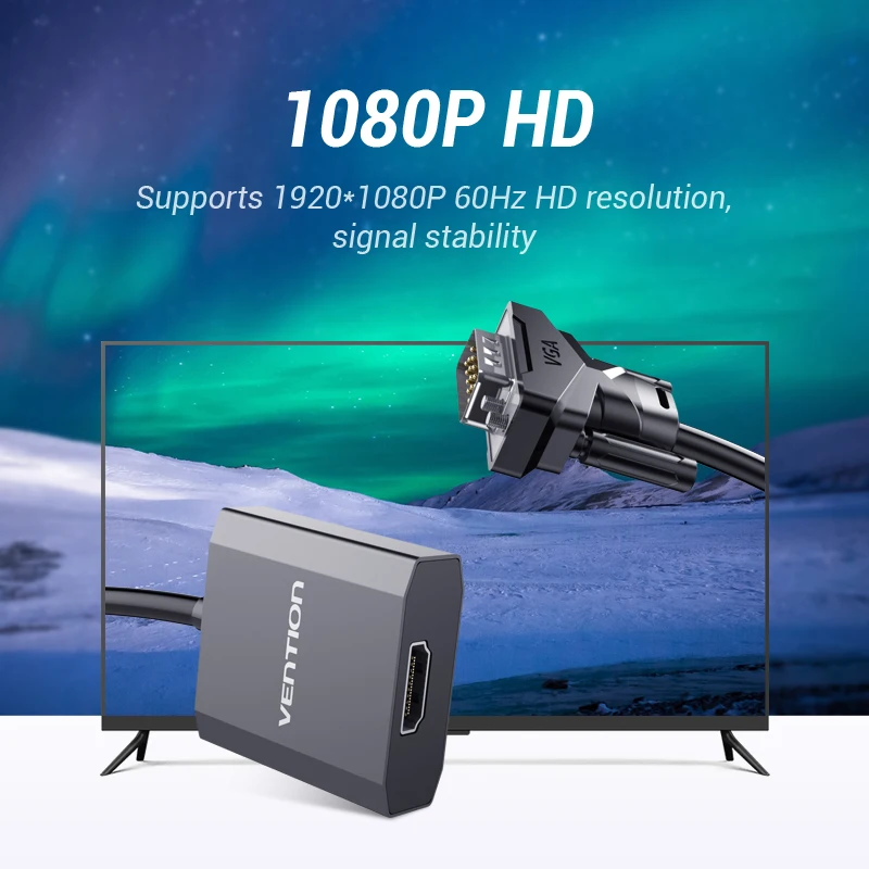 Vention konwerter VGA na HDMI 1080P męski na żeński z dźwiękiem VGA HDMI cyfrowy analogowy Adapter do laptopa projektor HDTV HDMI VGA