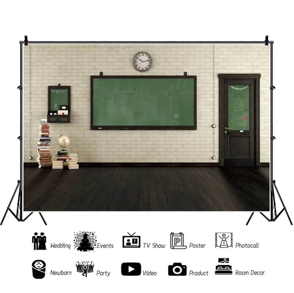 Laeacco ถ่ายภาพฉากหลังภายในชั้นไม้ห้องเรียนกำแพงอิฐปรับแต่งสำหรับการถ่ายภาพพื้นหลังสำหรับ Photo Studio